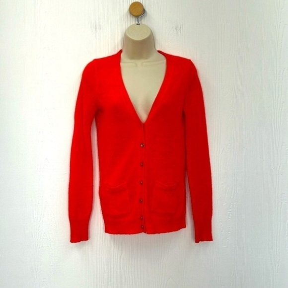 J.Crew - Bright Orange Red Italian Spun Alpaca Blend Jeweled Button Cardigan XS - Picture 1 of 10